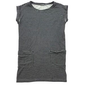 Black White Stripe Tunic Dress Womens M Pockets Casual Knit Athleta